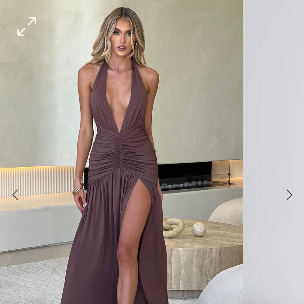 BABYBOO MELANIA MAXI DRESS - Elegant Halter Neck Brown Dress
